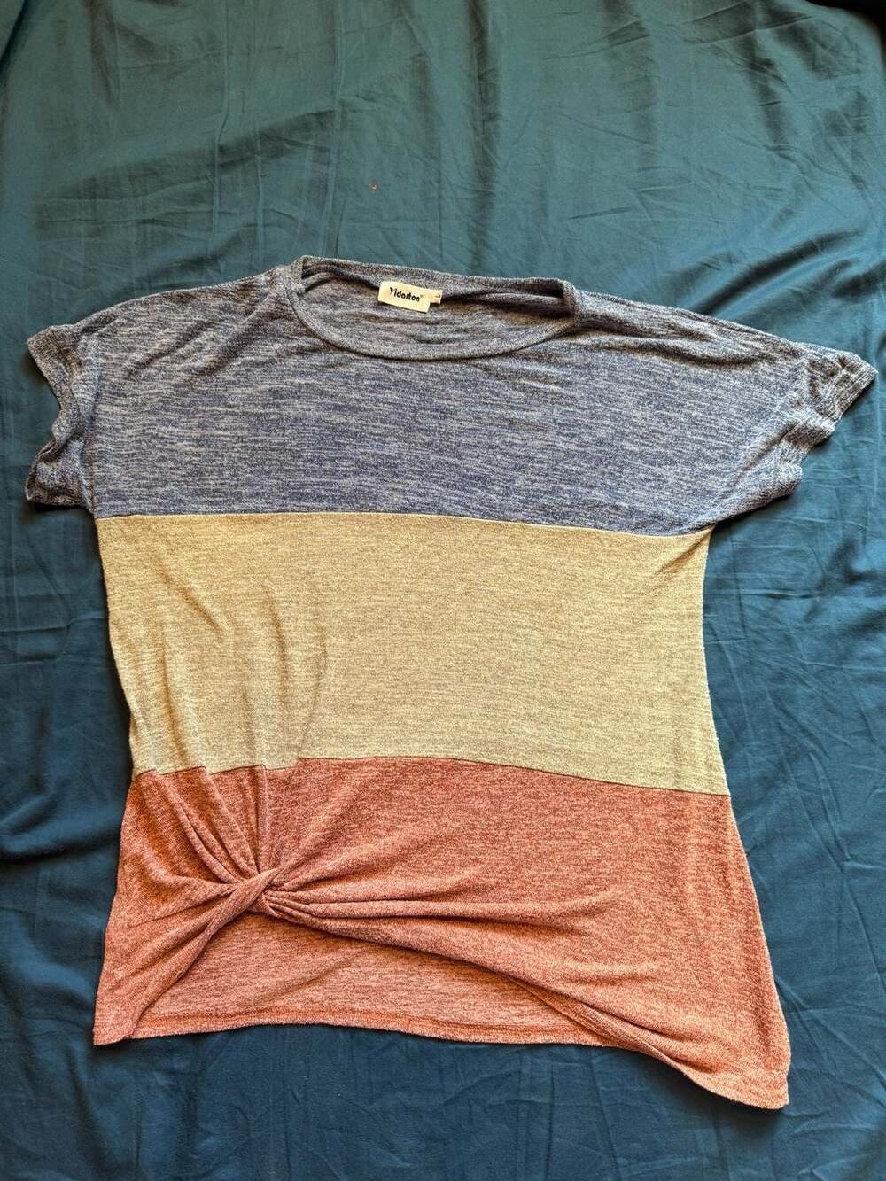 Yidarton Womens Color Block Short Sleeve Front Knot Casual T-Shirt